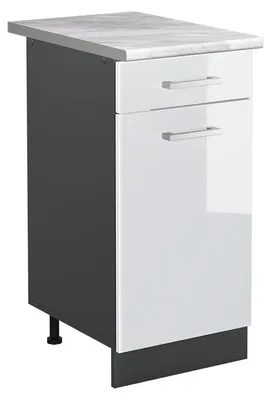 Zdjęcie produktu dla Szafki kuchenne Vicco R-Line Biały wysoki połysk/Antracyt 40 cm blat roboczy Marmur, Model 61072