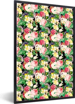 Produktbild von MuchoWow® MuchoWow® Gerahmtes Poster Blumen - Frühling - Muster 20x30 cm - Poster mit zchwarzem Bilderrahmen - Drucken - Bilder Poster im Rahmen