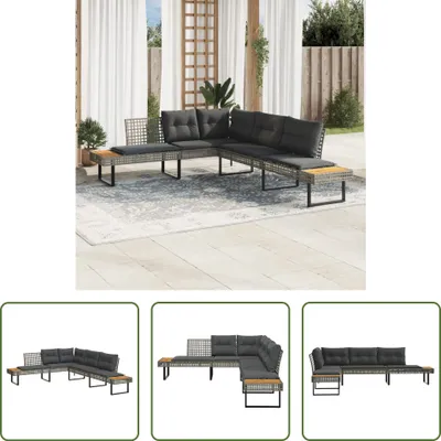 Produktbild von The Living Store Gartensofa in L-Form mit Kissen Grau Poly Rattan und Akazie