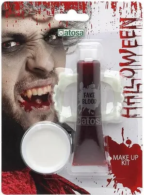 Produktbild von Atosa Halloween Vampir Kunstblut Gebiss Make-up Durchsichtig Durchsichtig One Size