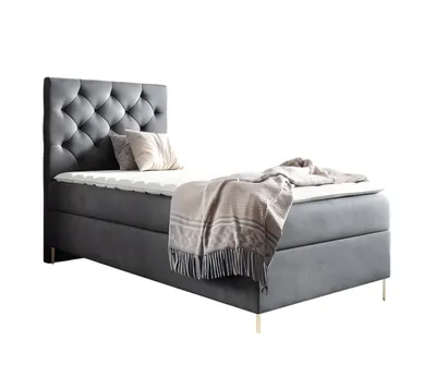 Image de GUTTO LIDIA 90 x 200cm Boîte de rangement TOPPER 5cm  Velours gris Hauts pieds dorés