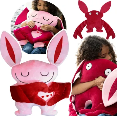 A collage of images showing plush toys, with children interacting with them.