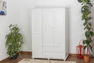 Produktbild von Massivholz-Kleiderschrank Kiefer Weiß 195x135x59 cm