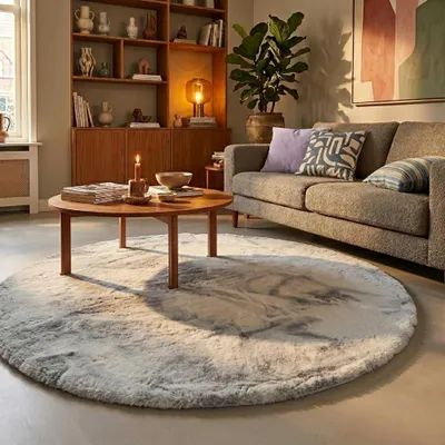 Produktbild von Volero - Hochflor Teppich Rund - Comfy Supreme Grau - Ø 80 cm - Wohnzimmer, Esszimmer, Schlafzimmer - Ländlich, Modern, Skandinavisch