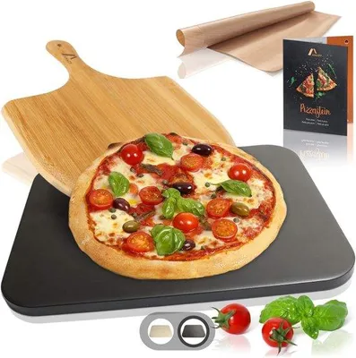 Image de Plaque à pizza avec pelle en bambou pour des pizzas croustillantes, noire