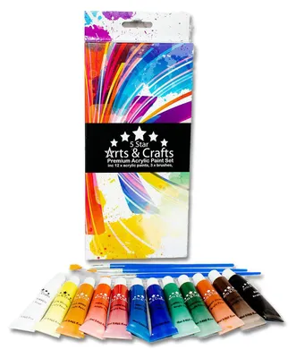 Produktbild von Acrylfarbe Set Acrylfarben Künstlerfarben - 12 Farben à 12 ml - Mit 3 Pinseln - Ungiftig und schnell trocknend - Für Anfänger und Fortgeschrittene