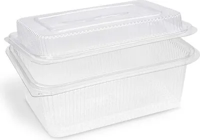 Produktbild von 50x Rechteckbecher klar mit Deckel 2000 + 450 ml (rPET)