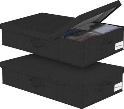 Obrázok produktu pre Skladací úložný box pod posteľ, výška 15 cm, čierny