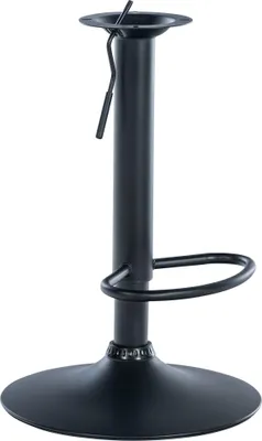 A black metal bar stool base with a height adjustment lever and a footrest ring.
