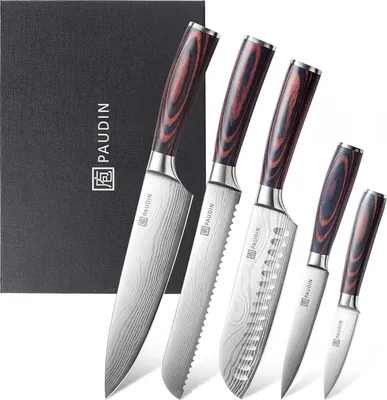 Produktbild von Premium Messerset Küchenmesser Set 5-teilig Küchenmesserset aus hochwertigem Carbon Edelstahl Ultra Scharfes Messerset mit Chefmesser Hackmesser