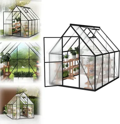 Zdjęcie produktu dla Szklarnia aluminiowa QEENTOE z fundamentem, wymiary 225x170x195 cm, szklarnia z oknem dachowym, odporna na warunki zimowe i promieniowanie UV, stabilna szklarnia ogrodowa idealna do uprawy pomidorów