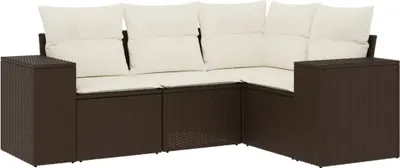 Obrázok produktu pre vidaXL 4-dielna záhradná sedacia súprava s vankúšmi hnedý polyratan