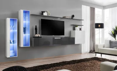 Zdjęcie produktu dla Ściana do salonu RIONATA 11 - biała / grafitowa