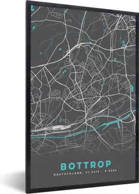 Produktbild von MuchoWow® Gerahmtes Poster Stadtplan - Bottrop - Deutschland - Karte 40x60 cm - Poster mit Schwarzem Bilderrahmen Wandposter Rahmen Foto Bilder - Papierdruck - Wandbilder