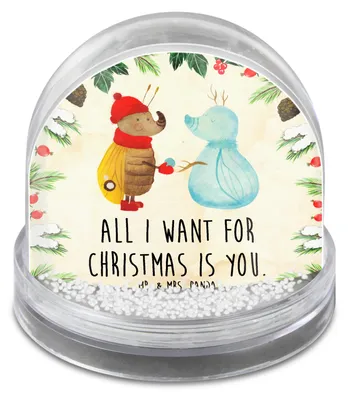 Produktbild von Mr. & Mrs. Panda Weihnachts Schneekugel Nachtfalter Schneemann - Naturpapier - Geschenk, wohnaccessoire, schnee kugel, Weihnachten, Winterzeit, dekoartikel, Winter