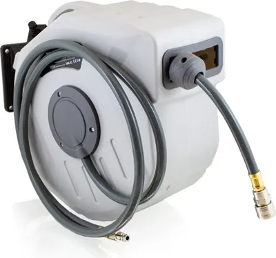 Produktbild von Bituxx® 20m Druckluft Schlauchtrommel automatik Druckluft Schlauchaufroller 1/4" Zoll Anschluss Automatik Schlauchaufroller für Wandmontage (20m / 20 Meter) Grau MS-17753