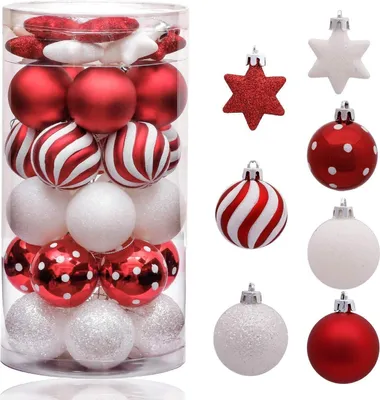 Image de 35pcs Set de boules de Noël en plastique 5cm rouge blanc
