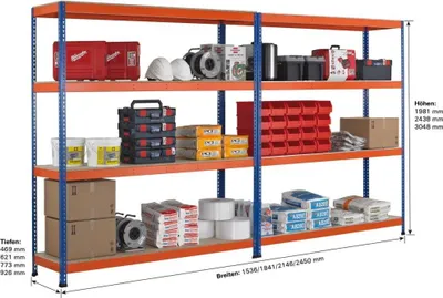 Produktbild von Weitspannregal, 4 Ebenen Spanplatte,