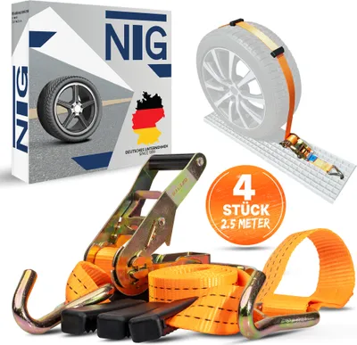 Produktbild von 4x 35mm Spanngurt Auto Transport Zurrgurt Radsicherung PKW Reifengurt