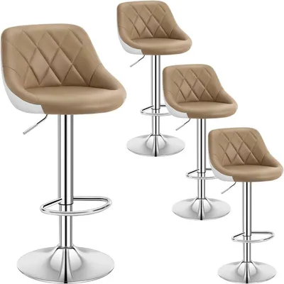 Produktbild von WOLTU Barhocker Sitzfläche aus Kunstleder, Gestell aus verchromtem Stahl, 2 farbig, Khaki+ Weiß