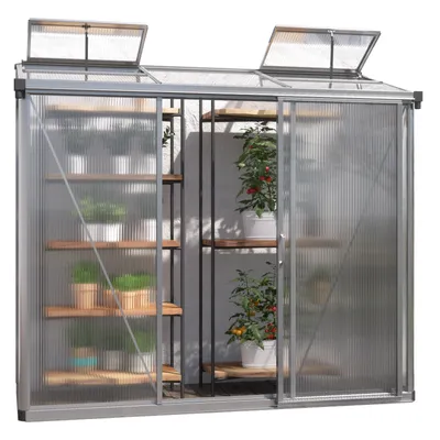 Produktbild von GFP Gewächshaus Anlehngewächshaus Adena 13 aus Alu - 222x77 cm - 10 mm Polycarbonat Doppelstegplatten