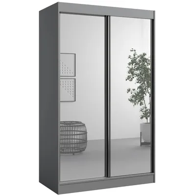 Kleiderschrank zum Schlafzimmer für Kleidung mit Spiegel, Höhe: 200cm, Breite: 120 cm, Grau