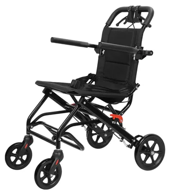 Produktbild von Manueller Rollstuhl, leichter, faltbarer Transportrollstuhl, Rollstuhl für schmale Türen, Transportrollstuhl für Erwachsene und Senioren, Reiserollstuhl mit Tragkraft bis 100 kg, Elektromobil mit Handschiebestange