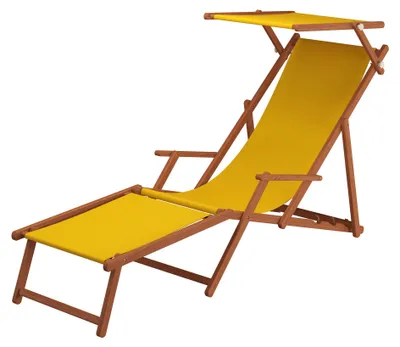 Produktbild von Gartenliege Sonnenliege gelb Liegestuhl Fußteil Sonnendach Tisch Kissen Deckchair 10-302FSTKH
