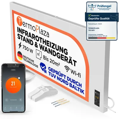 Produktbild von TermoPlaza WLAN Infrarotheizung mit Thermostat 750 W bis 20 m² | Intelligente Infrarot Wandheizung & Standgerät | Infrarot Elektroheizung