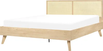 Obrázek produktu pro BELIANI Postel světlé dřevo ratanová dřevotříska 160 x 200 cm Základna postele s lamelovým rámem proutěné čelo Moderní Boho