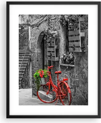 Produktbild von Gerahmtes Poster - Schwarzer Rahmen - Rot Fahrrad Allee - 40x50 cm - Wand Bild - Wanddeko - Wandbilder - Kunstposter - Wandposter - Bilderrahmen - Bilder - Kunstdruck - P2BPA40x50-4410