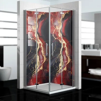 Produktbild von dedeco Eck-Duschrückwände Aluminium wasserfest Motiv: Marmor V23, Nano-Protect hochglänzend, 2 x 100x200x0,3cm, Fliesenersatz fugenlos Wandverkleidung Wandpaneele,  Germany