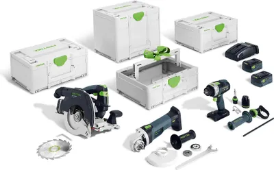 Immagine prodotto di Set combinato a batteria Festool per la lavorazione del legno HKC 55/TPC 18/AGC 18/TB M 137 | 578025