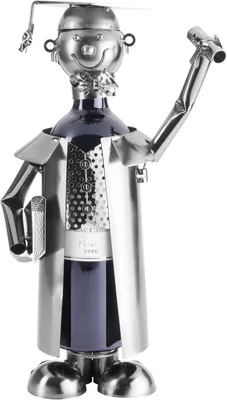 Immagine prodotto di Portabottiglie decorativo, ideale come regalo di laurea, con biglietto augurale per vino. Realizzato in metallo