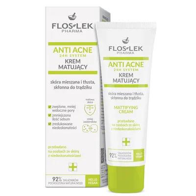 Immagine prodotto di Floslek ANTI ACNE 24H SYSTEM Crema opacizzante per pelle mista e grassa tendente all'acne 50ml