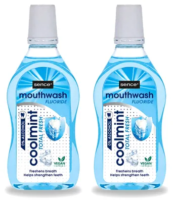Imagen del producto de 2 unidades de enjuague bucal Sence Fresh Coolmint, 500 ml cada uno. Paquete económico