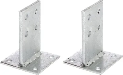 Two galvanized metal post anchors are shown against a white background.