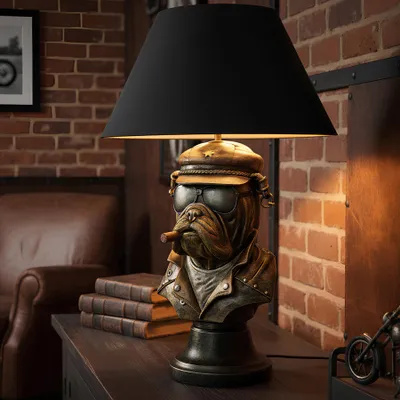 Produktbild von riess-ambiente Tischlampe BULLDOG 55cm bronze schwarz Polyresin Stoffschirm Hunde-Skulptur E27