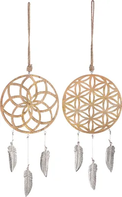 Imagen del producto de Atrapasueños Gilde, redondos, diseño mandala, motivo de flor de la vida, madera de mango, color natural, paquete de 2, surtido de 2 unidades.Altura: 43,00 cmAncho: 22,00 cmProfundidad: 1,00 cm41938