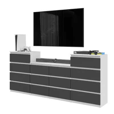 Immagine prodotto di Mobile TV / cassettiera – 14 cassetti, 220 cm – Bianco opaco / Antracite – set di mobili moderni per il soggiorno