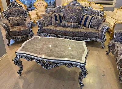 Produktbild von Casa Padrino Luxus Barock Wohnzimmer Set Mehrfarbig / Silber / Schwarz / Gold - 2 Barock Sofas & 2 Barock Sessel & 1 Barock Couchtisch - Luxus Wohnzimmer Möbel im Barockstil - Barock Möbel
