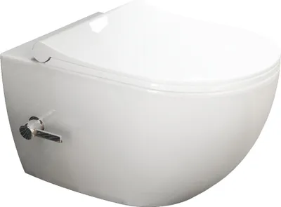 Produktbild von Aqua Bagno Taharet WC mit flachem Softclose WC-Sitz Dusch-WC Hänge-WC Toilette mit Bidet-Funktion Warm-Kalt-Mischer Tiefspülklosett Keramik Spülrandlos 510 x 352 x 340 mm