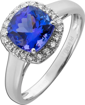 Produktbild von Tansanit Ring Platin 950 violett blauer Edelstein 2.5ct Brillanten Halo 18