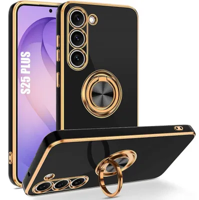 Image de Coque pour Samsung Galaxy S26 Plus, Protection Silicone Antichoc avec Anneau Rotatif Noir