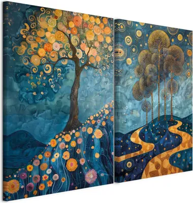 Produktbild von murando - Handart Set Abstrakte Baum Kunstdruck 80x60cm 2 Teilig je 40x60cm Collage 2er Vlies mit Acrylgel Beschichtet Wandbilder Leinwand Bilder Dekoration - Mehrteilige Geschenkidee c-H-10082-b-a