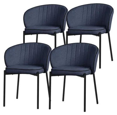 Zdjęcie produktu dla ML-Design krzesła do jadalni zestaw 4 ciemnoniebieskich krzeseł kuchennych z obiciem z tkaniny metalowe nogi oparcie krzesła do salonu tapicerowane krzesła do jadalni i kuchni