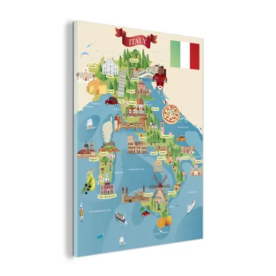 Obrázek produktu pro MuchoWow® Obrazy na skle - Nástěnné obrazy - Fotografie na skle Mapa - Itálie - ilustrace 60x80cm Nástěnná dekorace ze skla - akrylová malba na sklo - akrylové
