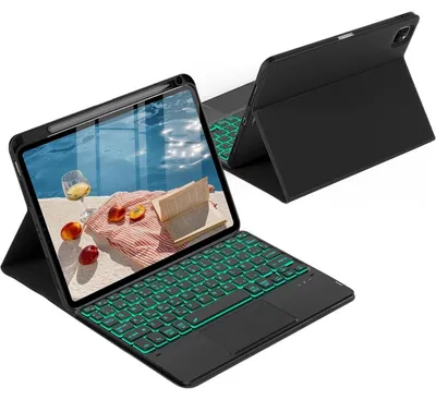 Immagine prodotto di Custodia per tastiera con touchpad per iPad Air 7/6/5/4 da 11 pollici, illuminazione a 7 colori, rimovibile, colore nero