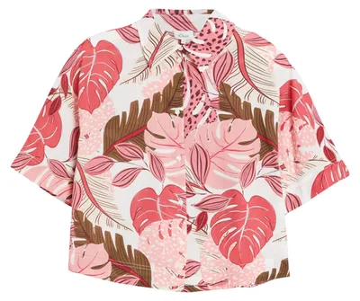 Produktbild von S. Oliver Bluse verkürzt Fledermausärmel Knopfleiste Lila/Pink Größe 46
