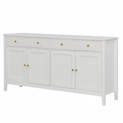 Produktbild von Merax Sideboard mit 2 Schubladen und 4 Türen, Kommode mit goldenen Griffen, elegantes Möbelstück mit großzügiger Stauraum aus MDF, Weiß